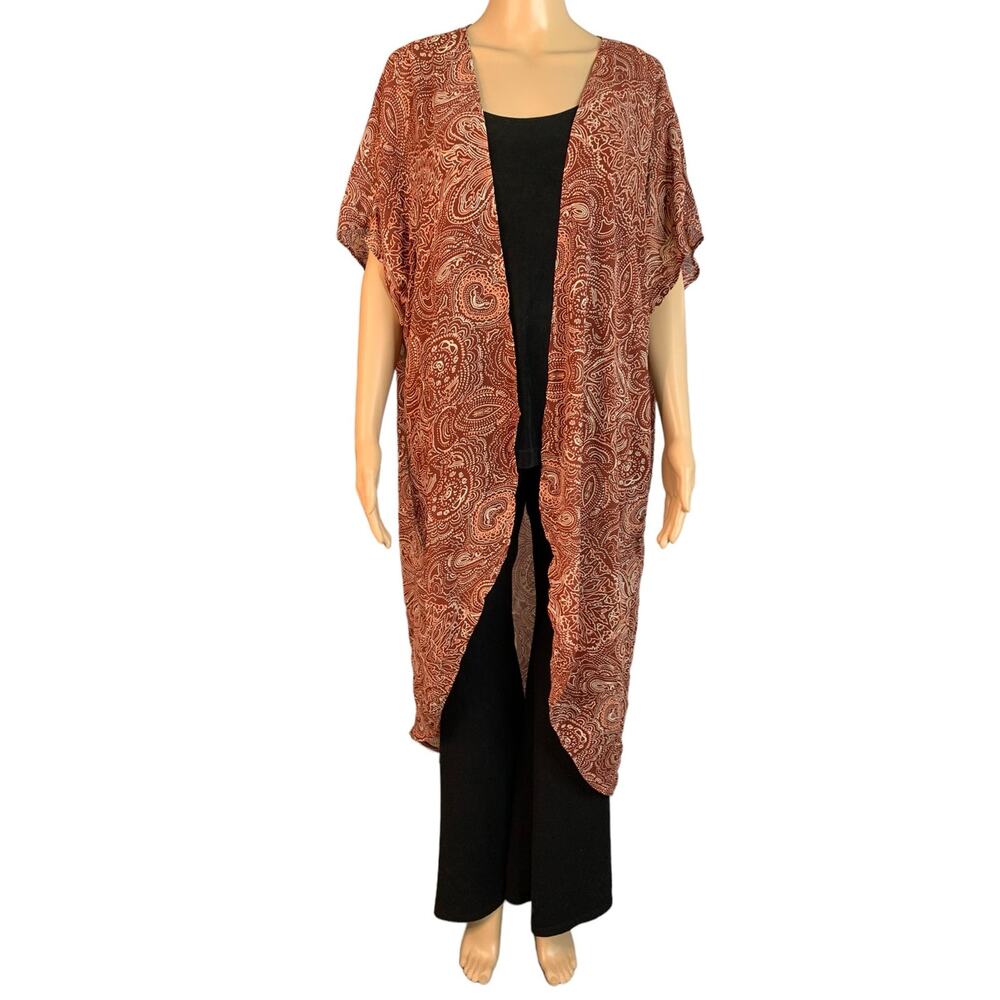 Torrid Women's Size 1/2 US Size 14-18 Kimono Duster Boho Biege Pink 1/4 Sleeve